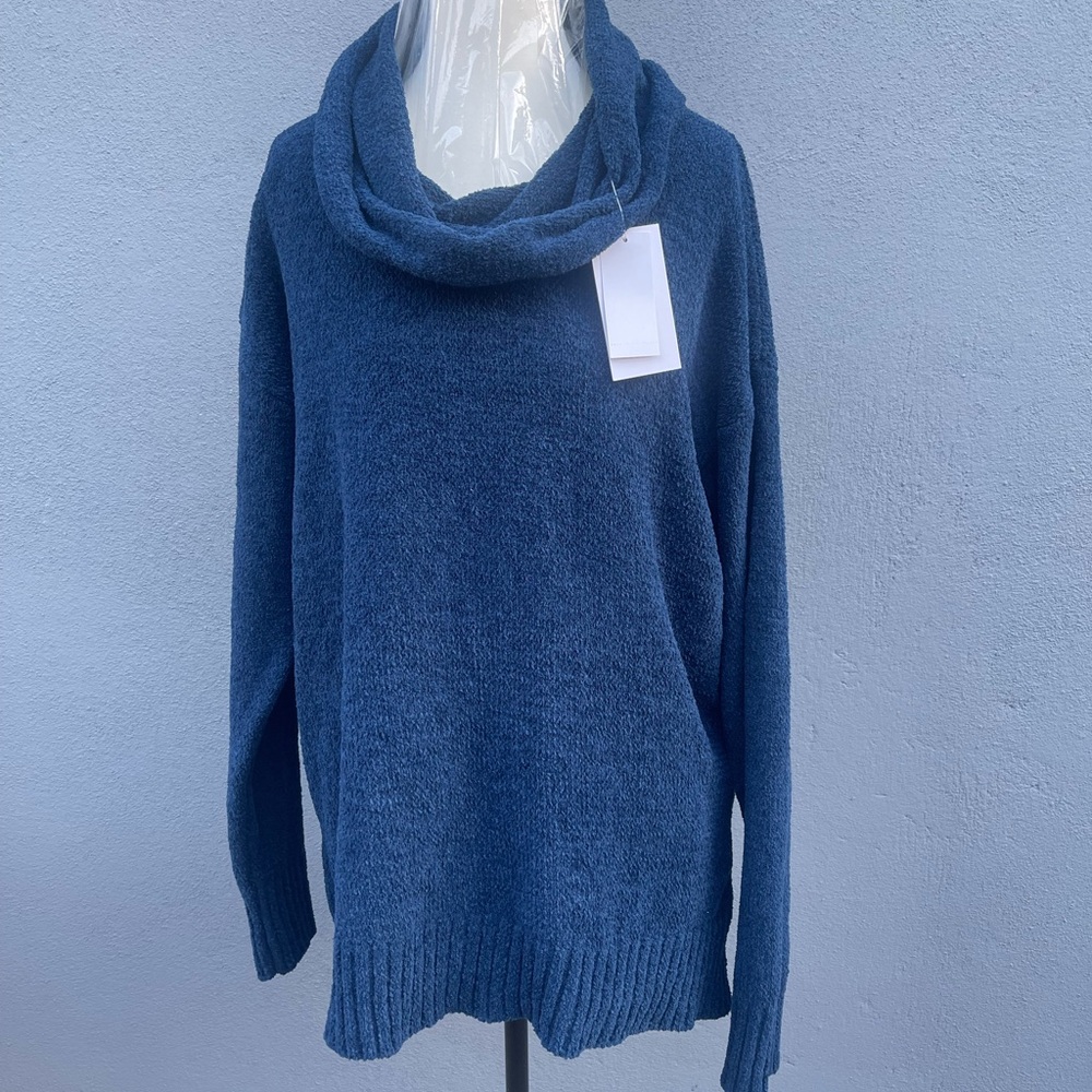 For The Republic Denim Blue Cowl Neck Sweater